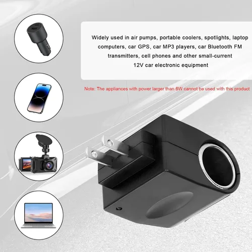 Vista 5 de Convertidor universal de CA a CC, DC 12 V 500 mA para encendedor de cigarrillos de coche, adaptador de enchufe de enchufe de pared para electrónica