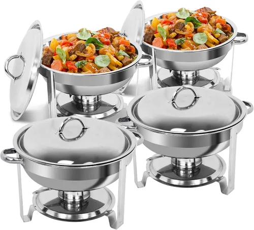 Vista 11 de Super Deal - Plato redondo de acero inoxidable de 5 cuartos de galón, para catering, cena y bufé, Plateado