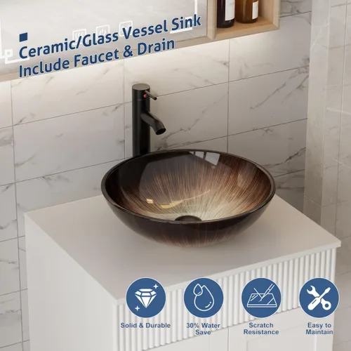 Vista 6 de eclife Armario de tocador de baño moderno de 18 pulgadas con lavabo Redondel negro