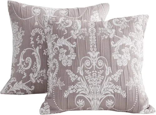 Vista 8 de Edredón extragrande para cama King, diseño de patrón damasco matelasse de jacquard, ligero, reversible, 5 piezas, 100% microfibra, pasta de frijol