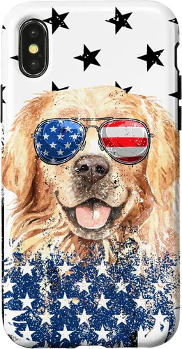 Vista 5 de Golden Retriever American Flag Cream Retriever 4th of July Case for iPhone 17