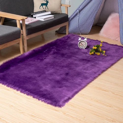 Vista 21 de Alfombra de piel de oveja sintética de Chitone, para dormitorio de bebé, para decoración del hogar Negro
