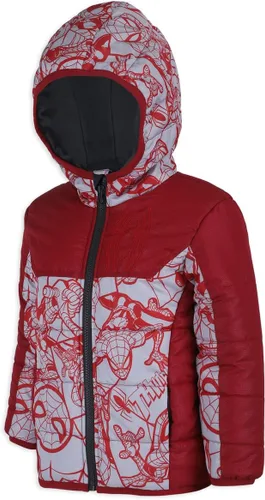 Vista 3 de Marvel Chaqueta acolchada con capucha y cremallera para niños de Spider-Man para niños pequeños - RojoBlanco