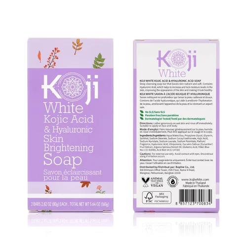 Vista 5 de Koji White Jabón iluminador de piel con ácido kójico y ácido hialurónico para hidratar, hidratante facial, radiante de piel, barra limpiadora