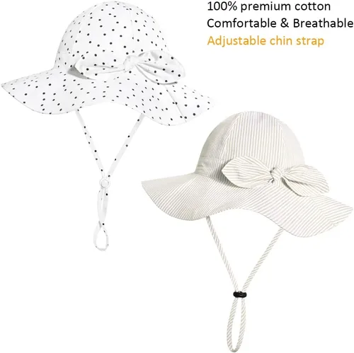 Vista 102 de Sombrero de sol para bebé niña con UPF 50+ sombrero de playa ajustable para exteriores con ala ancha