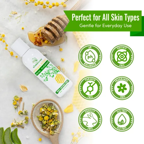 Vista 4 de Lavado facial - Limpiador facial suave con extracto de aloe vera y miel de manuka - Limpiador facial hidratante para piel seca y sensible, limpiador