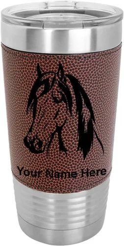 Vista 15 de LaserGram Vaso aislado al vacío de 20 onzas, cabeza de caballo 1, grabado personalizado incluido (cuero sintético, rústico)