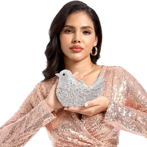 Vista 3 de Boutique De FGG Monederos de mano de cristal para mujer, elegante bolso de noche con diamantes de imitación, paloma de graduación, bolso de mano