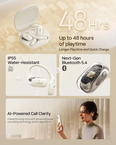 Vista 9 de SHOKZ OpenFit 2 Auriculares de Oreja Abierta, Auriculares Inalámbricos Bluetooth Verdaderos con Micrófono, Auriculares con Gancho para la Oreja