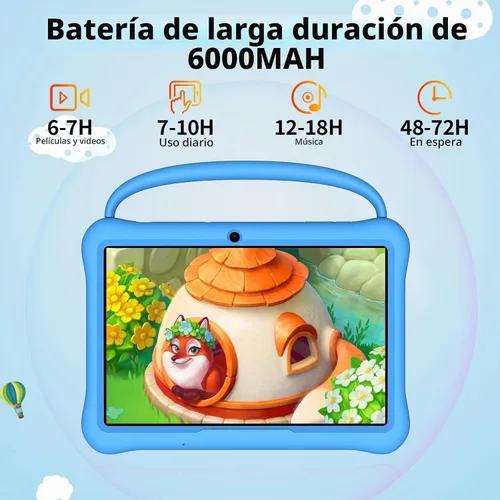 Vista 8 de Tableta Android de 10 pulgadas para niños,64GB 1TB Expand,Control parental Azul