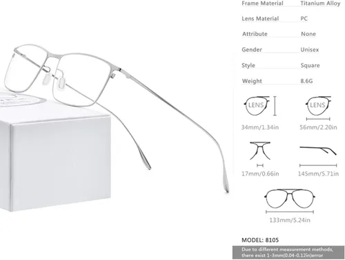 Vista 3 de FONEX Lentes cuadrados de metal, marco de lentes ligeros de borde completo para hombres 8105