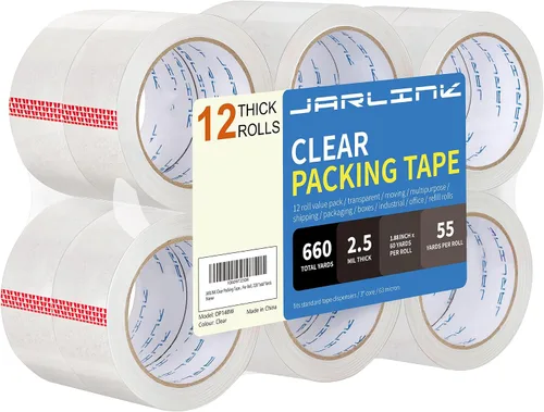 Vista 9 de JARLINK Cinta de embalaje transparente (12 rollos), cinta de embalaje resistente para embalaje de envío, sellado en movimiento, 1.88 pulgadas