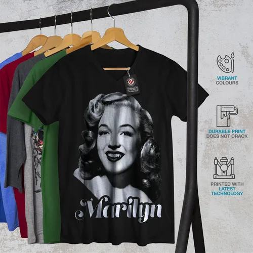 Vista 4 de Wellcoda Celebrity She Marilyn Mens V-Neck T-Shirt, Marilyn Graphic Print Tee