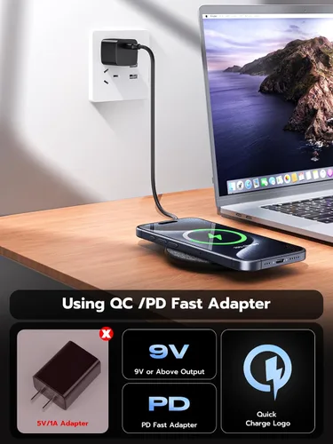 Vista 7 de Cargador inalámbrico NewQ, almohadilla de carga inalámbrica de 15W Max para iPhone 17 16 15 14 13 12 11 Mini/SE/Pro/Max/Plus, Samsung Galaxy