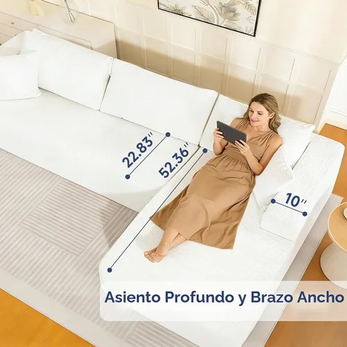 Vista 5 de Brage Living Sofá modular Cloud de 108 pulgadas, cómodo sofá modular sin hueso con asiento profundo, sofá con diván en forma de L para sala de Beige