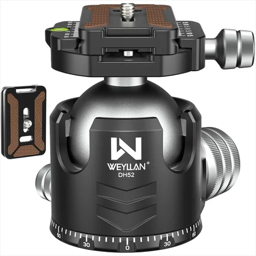 Vista 9 de Cabeza de trípode 44mm de perfil bajo, WEYLLAN DH44 cabeza de bola panorámica de 360 grados de metal con dos placas de liberación rápida, cabeza