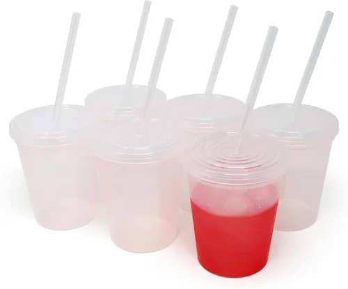 Vista 14 de Rolling Sands - Vasos de plástico reutilizables de 16 onzas con tapas, 6 unidades, hechos en EE. UU.; vasos y tapas de plástico, incluye 6 pajitas