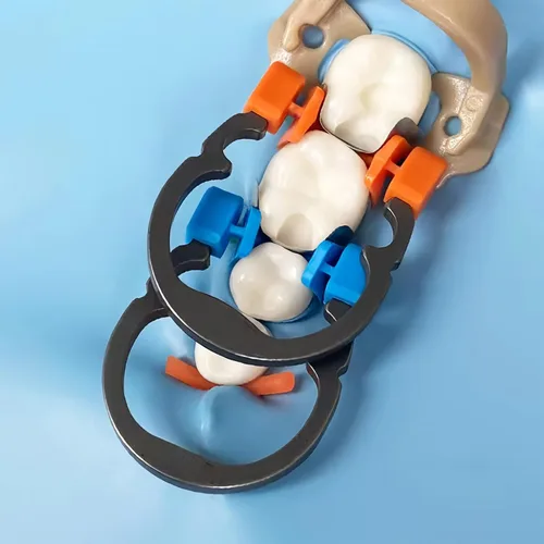 Vista 3 de Anillo de abrazadera de matrices dentales, anillo separador de anillo de sujeción elástico de níquel R2, clips de matriz contorneada seccional Azul