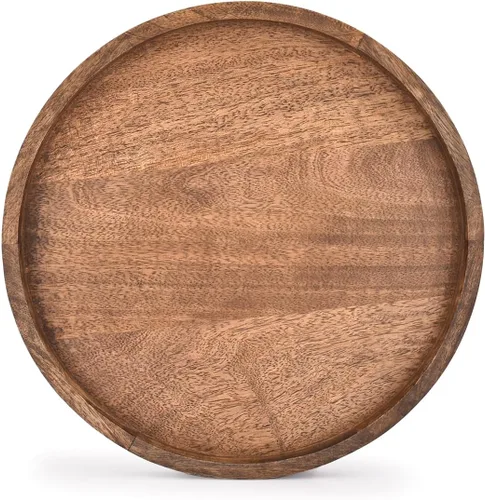 Vista 4 de EDHAS Bandeja Portavelas Decorativa Redonda de Madera para Centros de Mesa para Mesas de Café, Decoraciones Modernas para el Hogar Estilo Granja