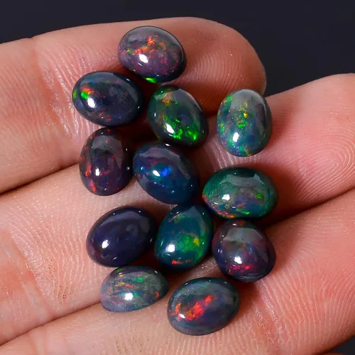 Vista 4 de AURA GEMS Ópalo Natural Negro Óvalo - Juego al por Mayor de Gemas de Ópalo Etíope - Cristales Sanadores - Juego a Granel de Gemas para Hacer Joyería