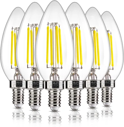 Vista 11 de ALAMPEVER Paquete de 6 bombillas para lámpara de techo, equivalente a 40W, foco E12 de candelabro, foco LED regulable de 330 lm, 2200 K blanco