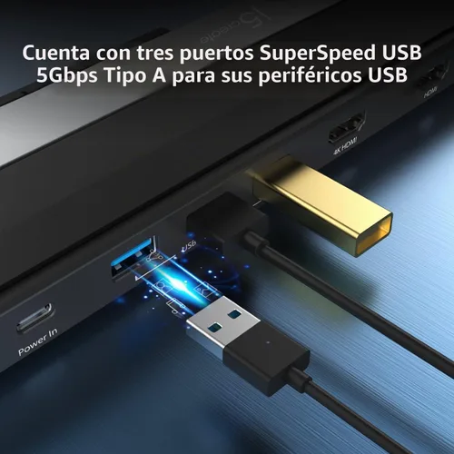 Vista 5 de j5create Estación de acoplamiento HDMI dual USB-C (10 en 1), 4K + HDMI dual