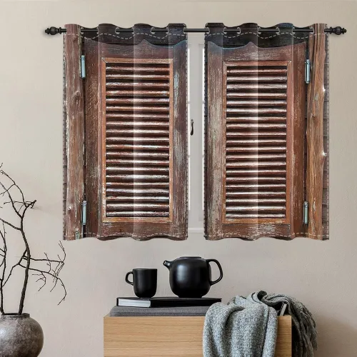 Vista 98 de Cortinas rústicas para ventana de puerta de granero, puerta de madera gris, puerta de garaje, tratamiento de ventana para sala de estar, dormitorio