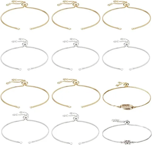 Vista 7 de Beebeecraft 1 caja de 6 pulseras deslizantes ajustables chapadas en oro de 18 quilates con circonita cúbica italiana con cuentas de bola italiana