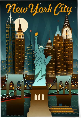 Vista 10 de Lantern Press 16x24 pulgadas Giclée Art Print Decoración de pared, Nueva York, horizonte retro