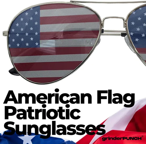Vista 4 de GrinderPUNCH Lentes de sol tipo aviador, modelo bandera de Estados Unidos.