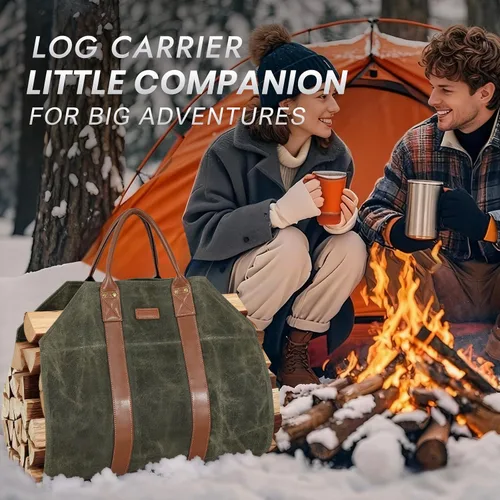 Vista 7 de INNO STAGE Bolsa de lona para troncos, bolsa de madera duradera, accesorios para estufas de chimenea, soporte de leña extra grande con asas