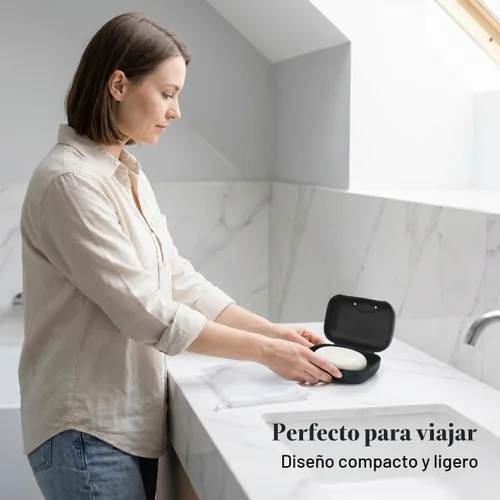 Vista 5 de Contenedor para jabón, estuche portátil para guardar jabón en barra para baño y cocina (negro)