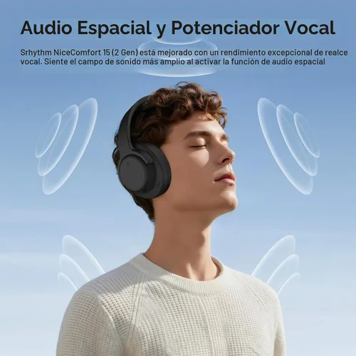 Vista 3 de Srhythm NiceComfort 15 (2.ª generación) Auriculares inalámbricos híbridos con cancelación de ruido, Bluetooth 6.0, con baja latencia, audio