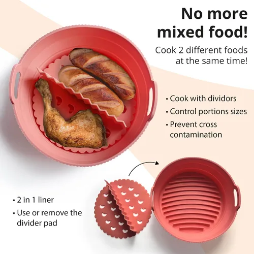 Vista 3 de ARIALASQUALITY Juego de accesorios para freidora de aire con divisor de 8 piezas, forros antiadherentes reutilizables, juego de cocina