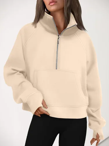 Vista 6 de AUTOMET Sudaderas con media cremallera para mujer, sudadera corta de vellón con cremallera de un cuarto, sudaderas con capucha para el otoño, a