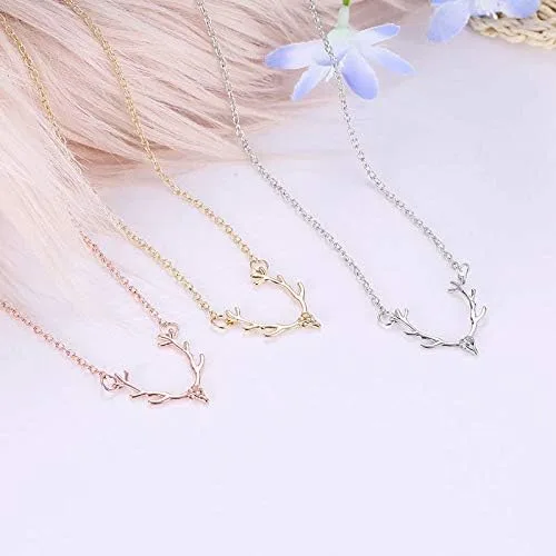 Vista 4 de Joya Gift Collar ajustable de aleación de oro rosa, cuernos de oro, collar de ciervo de plata, simple y a la moda, cabeza de alce para mujer