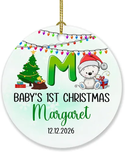 Vista 26 de Adorno de Navidad de la segunda Navidad del bebé 2026, marco de fotos de corona, adorno de segunda Navidad para papá, mamá, nombre de bebé