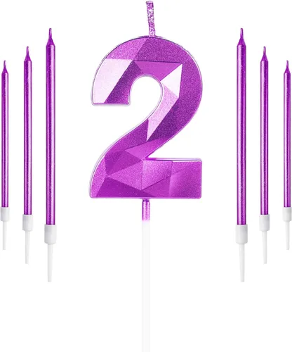 Vista 54 de Vela rosa de cumpleaños número 1 con 6 velas largas, decoraciones de decoración de pastel para fiesta de niña de 1 año, suministros de celebración