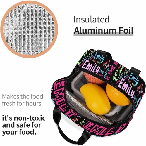 Vista 6 de Mochila con nombre personalizado para niños, bolsa de almuerzo personalizada con monograma de corazones de ensueño, bolsa de almuerzo con nombre
