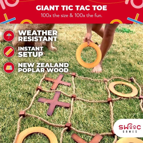 Vista 2 de SWOOC Juegos – Juego de Tic Tac Toe gigante prémium para exteriores (todo tipo de clima) 3 pies x 3 pies Configuración instantánea, sin montaje
