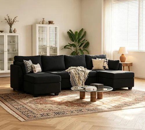 Vista 3 de Huatean Home Sofá Seccional Modular de 114.17", Sofás Seccionales de 6 Asientos con Almacenamiento, Espuma Viscoelástica, Sofá Modular Convertible