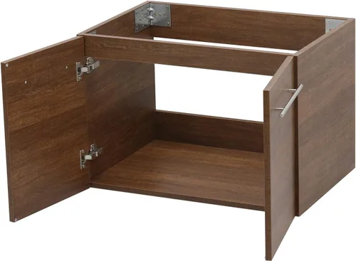 Vista 4 de Juego de lavabo flotante para montaje en pared, tocador marrón rústico, fregadero de cerámica para encimera de piedra plana blanca, 24 pulgadas