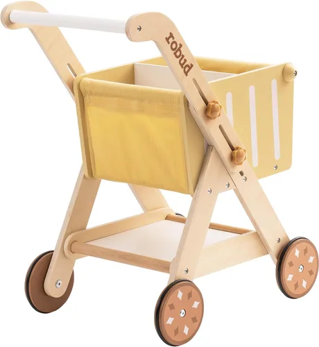 Vista 9 de ROBUD Cochecito de muñeca del andador del empuje del bebé, carro de compras Caminante de madera ajustable en altura para niños pequeños, aprendizaje