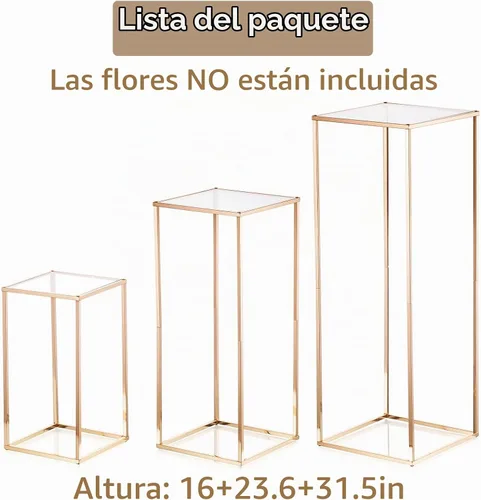 Vista 8 de Sziqiqi Soporte geométrico de flores de metal dorado, centro de mesa floral