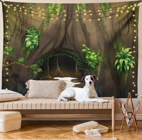 Vista 23 de Ambesonne Tapiz hippie, abrazo de hongos de ensueño y árbol de la vida místico y mandal verde, decoración de tela para colgar en la pared