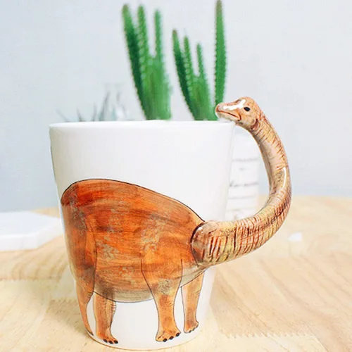 Vista 5 de Taza de cerámica 3D de dinosaurio, mango de dragón de cuello largo, novedoso regalo para Navidad, Día de Acción de Gracias, Día de la Madre, Día