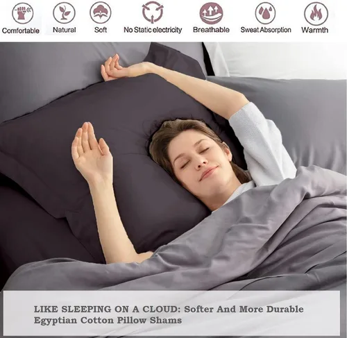 Vista 3 de Crown Collection Juego de 2 fundas de almohada tamaño Queen color gris oscuro, hipoalergénicas de 500 hilos, 100% algodón egipcio, fundas