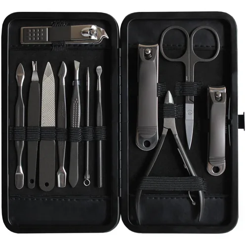 Vista 7 de ASH ISLAND Juego de cortaúñas, color negro inoxidable 12 en 1 para hombres y mujeres, kit de viaje de manicura, pedicura, lima de uñas de lujo