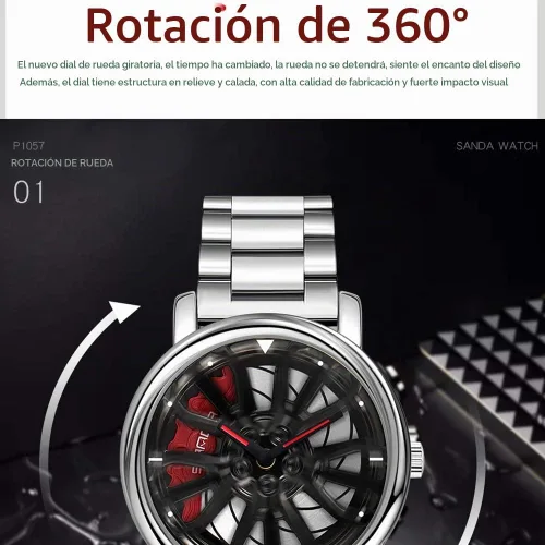 Vista 2 de Gorben Reloj de pulsera creativo para hombre con rueda de coche 3D giratoria, Silver1, Moda