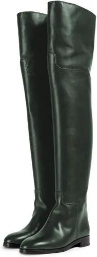Vista 10 de YDN Botas planas de pantorrilla ancha para mujer, con puntera redonda, por encima de la rodilla, con tacón bajo, botas altas hasta el muslo, zapatos